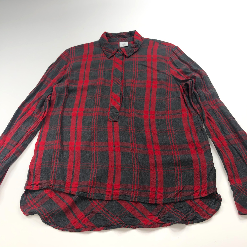 Cabi Medium Rayon Cunningham Plaid Button Long Sleeve Shirt Red MINT 3587